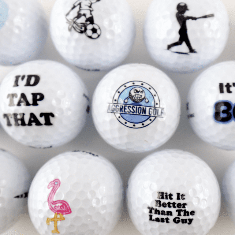Custom logo golf balls featuring Aggression Golf branding #GolfBalls #GolfLife #CustomGolf #BrandedSports #DisturbedLogo